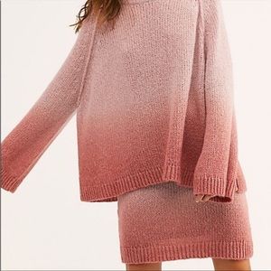 Free People Fade Away Pink Ombre Knit Mini Skirt & Sweater Size Small